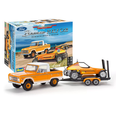KIT PARA MONTAR REVELL FORD BRONCO MEIA CABINE COM BUGGY DE DUNAS E TRAILER 1/25 162 PEÇAS REV 85-7228 17228